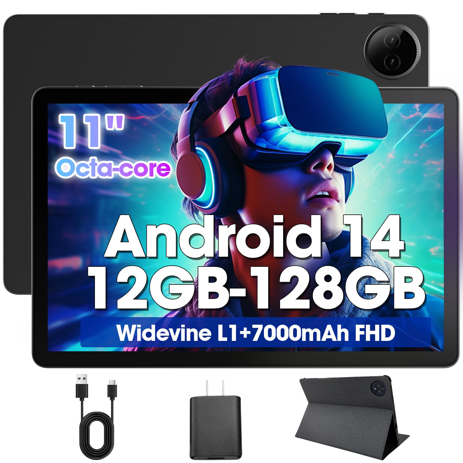 2025 Android 14 New Tablet 11 Inch Tablets For Adults And Kids,Mediatek Octa-Core Hd Isp Display Gray Android Gaming Tablet 12Gb